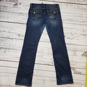 Guess Jeans Flirty Boot Cut Dark Wash Stretch Distressed Flap Pockets